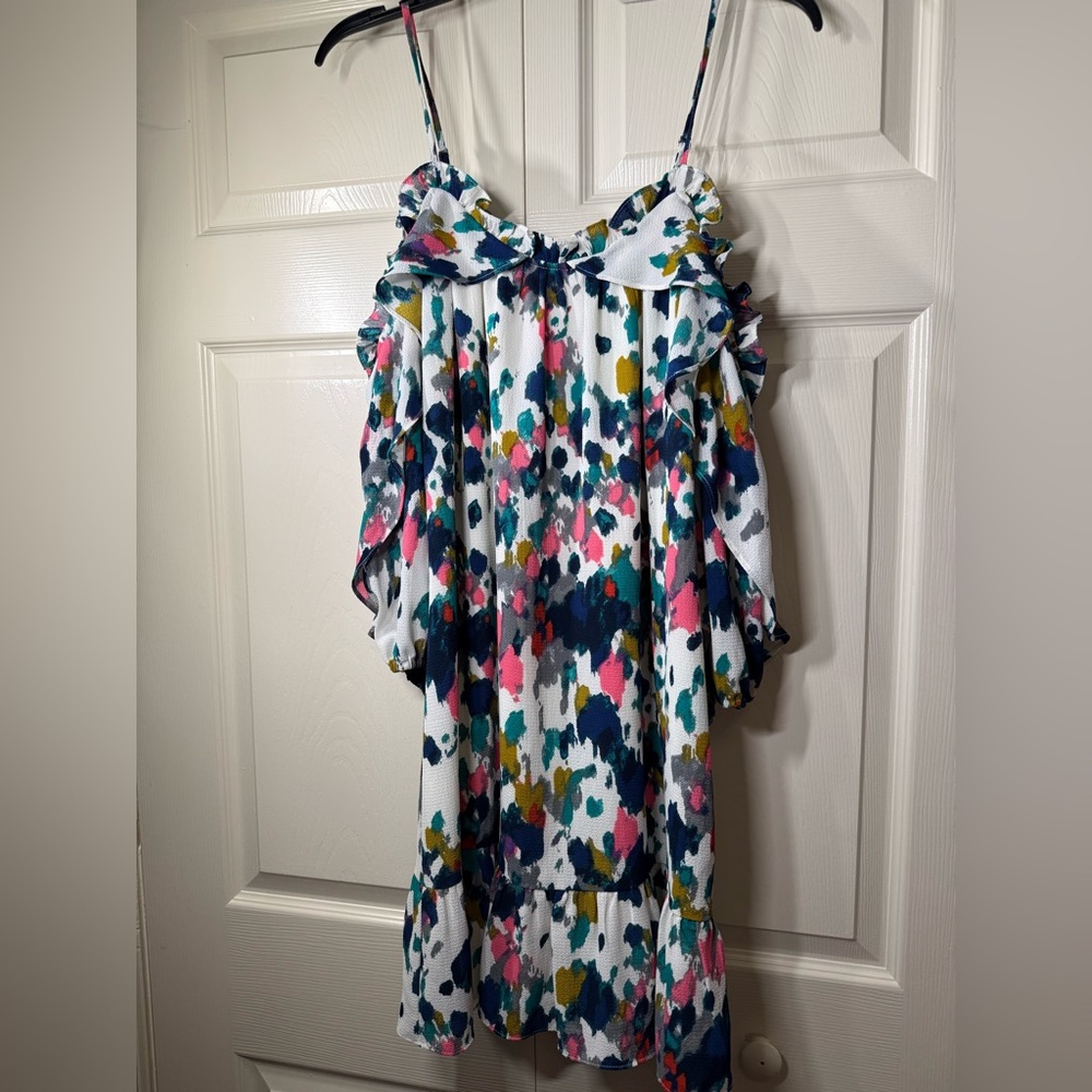 Clover and Sloane Women’s Cold Shoulder 3/4 Sleeve‎ Patterned Dress